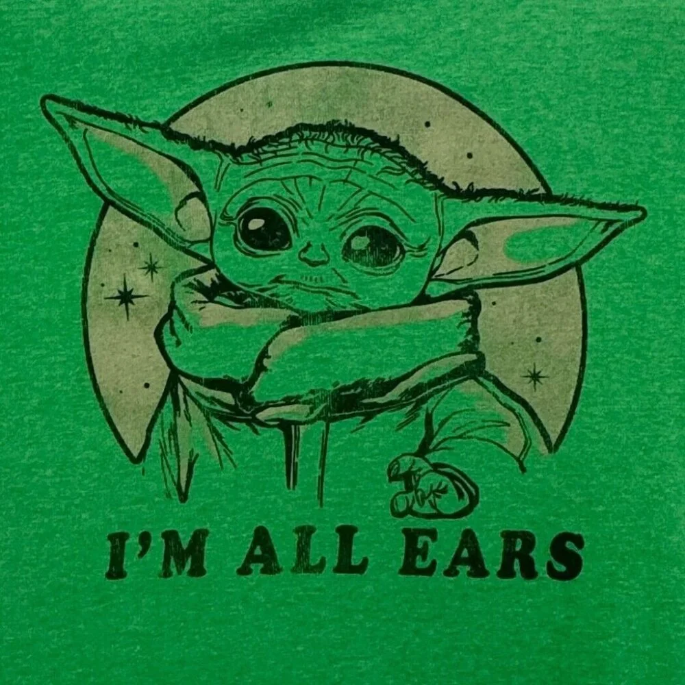 Star Wars Mandalorian Grogu Baby Yoda I'm All Ears Tee Unisex L Green Fifth Sun
